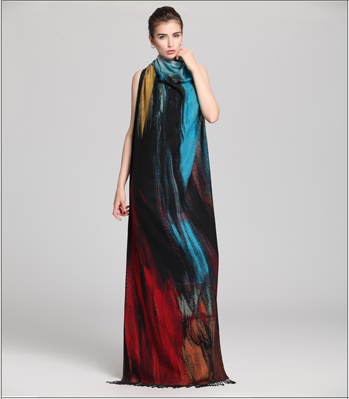 真絲油畫藝術提花披肩