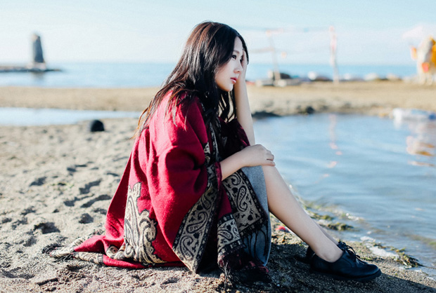 魚骨紋真絲圍巾